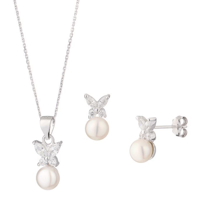 NACRE DE PERLE Parure Collier et Boucles d'Oreilles Perles de Culture d'Eau Douce et Argent 925° Femme