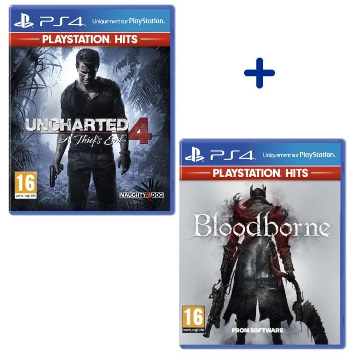 Pack 2 Jeux PS4 PlayStation Hits : Uncharted 4 A Thief's End + Bloodborne