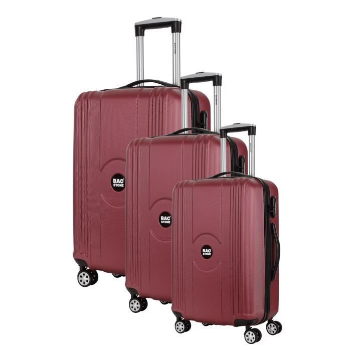 BAGSTONE Set de 3 Valises Rigide ABS 8 Roues S-M-L JACK Bordeaux