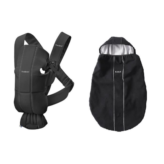 BABYBJORN Porte-bébé mini noir en coton + cape