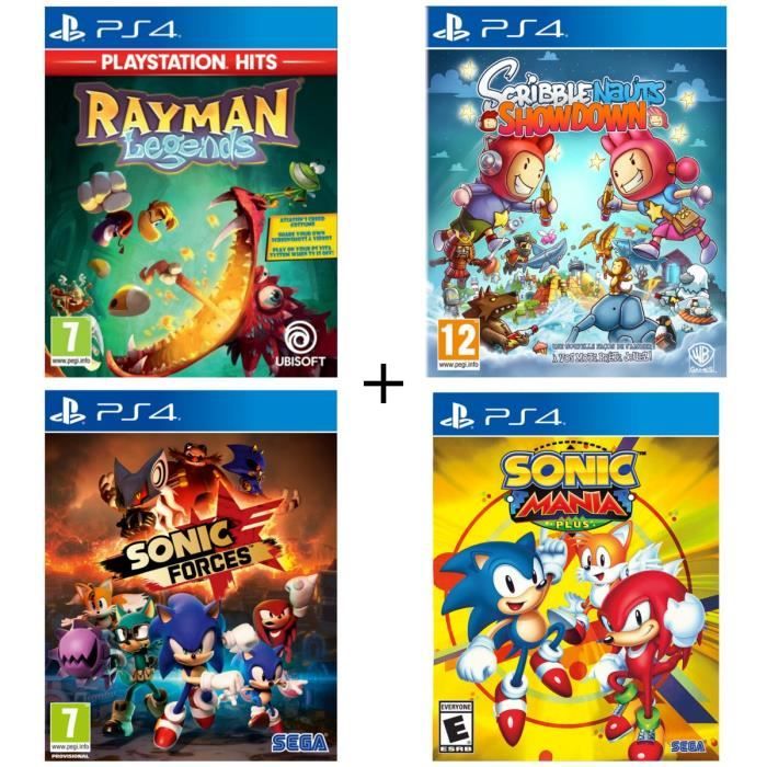Pack 4 jeux PS4 : Rayman Legends Playstation HITS + Sonic Double Pack + Scribblenauts Showdown