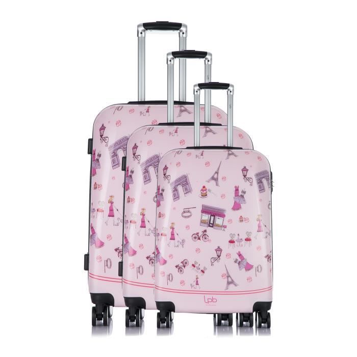 LES P'TITES BOMBES Set de 3 Valises Rigide Rigide Polycarbonate 4 Roues 50-60-69cm ALEXIA Rose