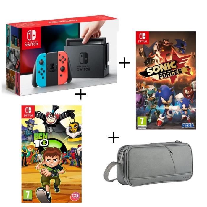 Console Nintendo Switch Néon + Ben 10 + Sonic Forces + Pochette