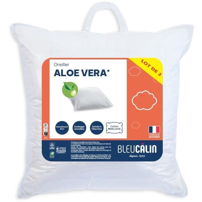 BLEU CALIN Lot de 2 oreillers ALŒ VERA 60x60cm