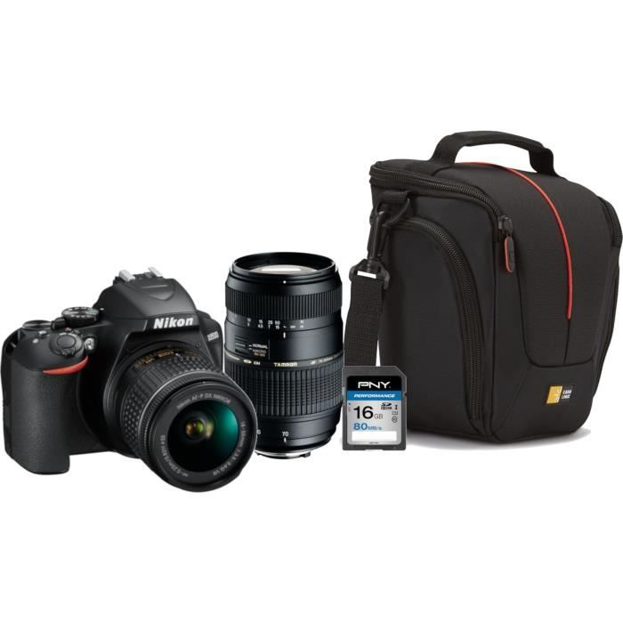 NIKON D3500 Appareil photo Reflex 24.2MP + Objectifs Nikon AF-P DX 18-55 VR DX + TamronAF 70-300mm + CASE LOGIC Sacoche + SD 16 Go