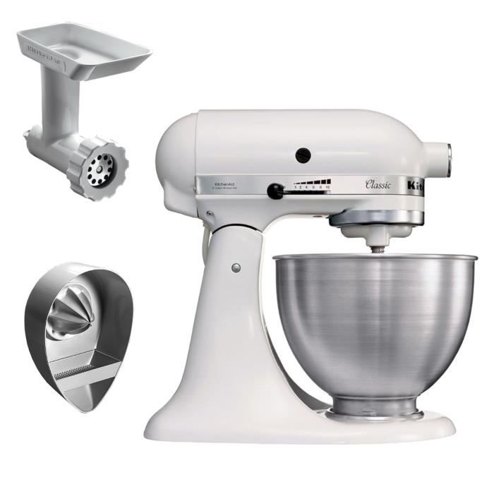 KITCHENAID - Robot 5K45SSEWH + Hachoir + Presse agrumes