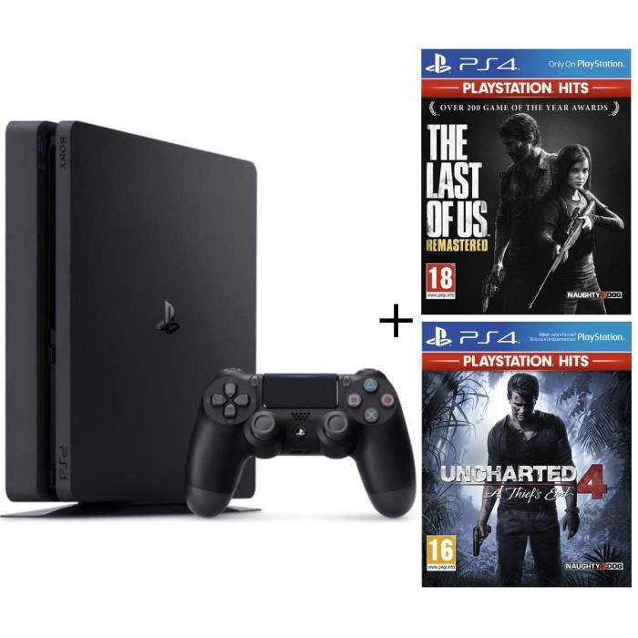 Pack PS4 500 Go + 2 Jeux PS4 PlayStation Hits : Uncharted 4 A Thief's End + The Last of Us Remastered