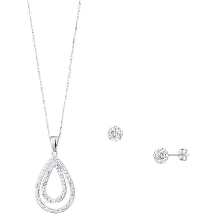 Parure COLORS Collier et Boucles d'Oreilles ornés de Cristaux SWAROVSKI ELEMENTS et Argent 925° Femme