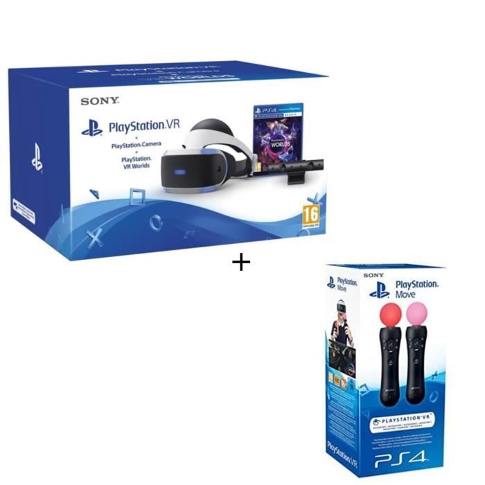 PlayStation VR + PlayStation Caméra + VR Worlds (Voucher) + Paire Manette de détection de mouvements PlayStation Move