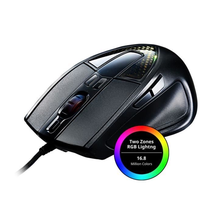 Cooler Master Souris Gamer SENTINEL III - Filaire - Rétroéclairé - Optique - 6 400 dpi - 8 Boutons - Noir - PC