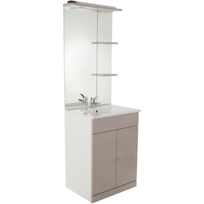 TOLEDE Salle de bain complète simple vasque 61 cm - Taupe et blanc