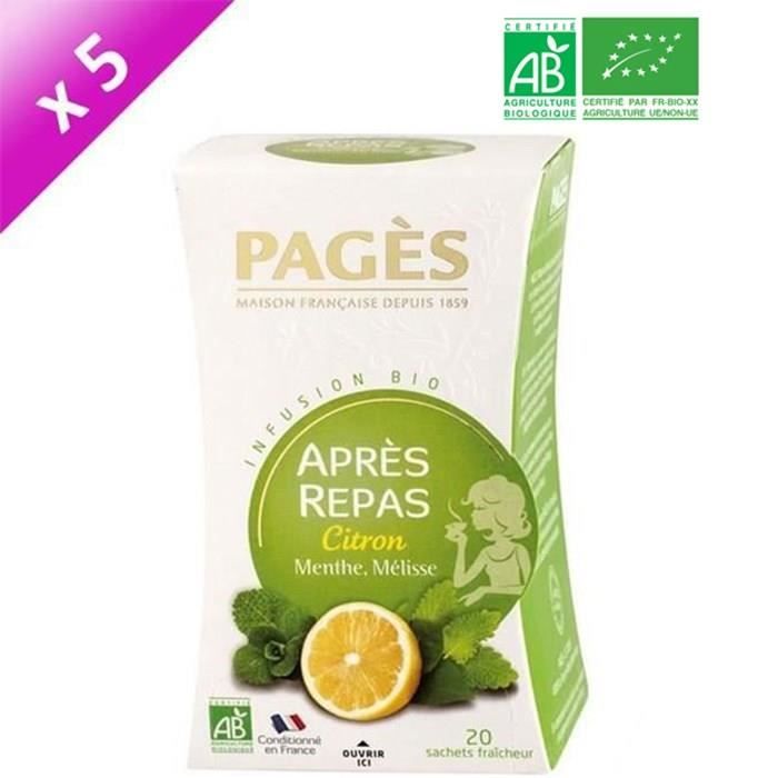 PAGES Lot de 5 Infusions Après Repas Citron Bio