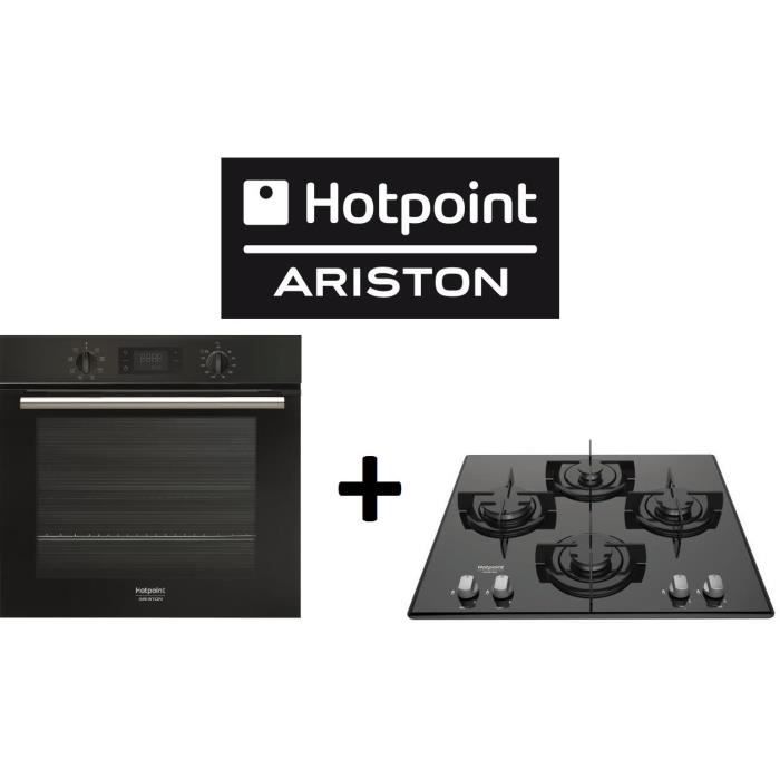 PACK cuisson HOTPOINT FA2 540 P BL HA - Four Multiofnction Pyrolyse 66L Noir + FRDD642/HA(BK) Table de cuisson gaz 4 foyers