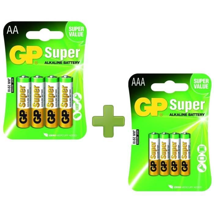 PILES SUPER ALCALINE Pack Blister de 4 piles AA/LR06 + Blister de 4 piles AAA/LR03