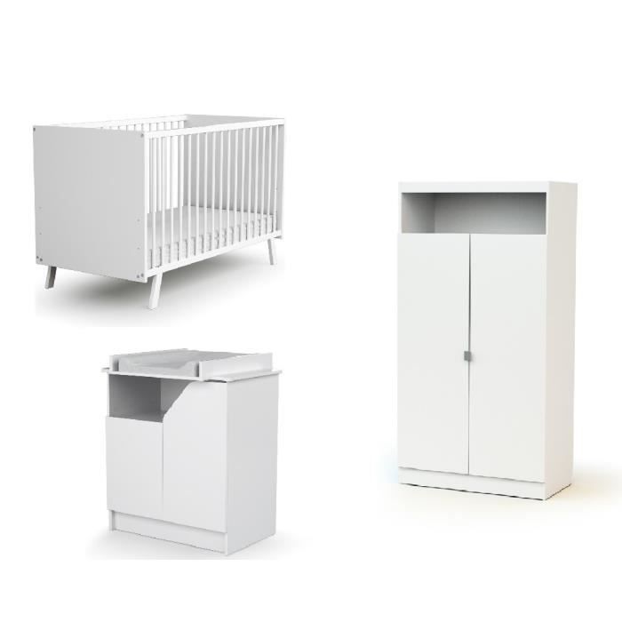 AT4 Chambre complète CARNAVAL blanc (Lit + Armoire + Commode)