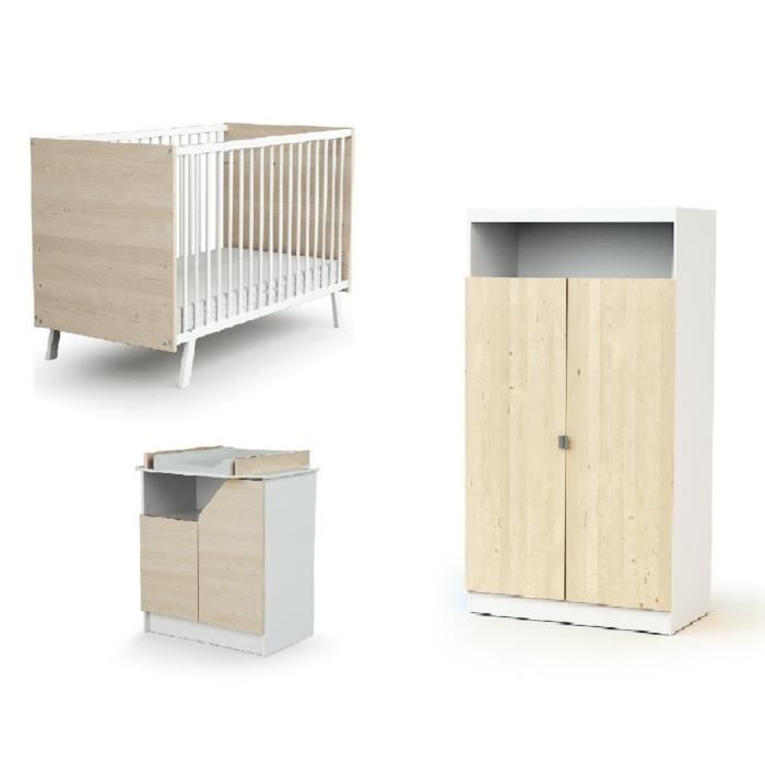 AT4 Chambre complète CARNAVAL bouleau (Lit + Armoire + Commode)
