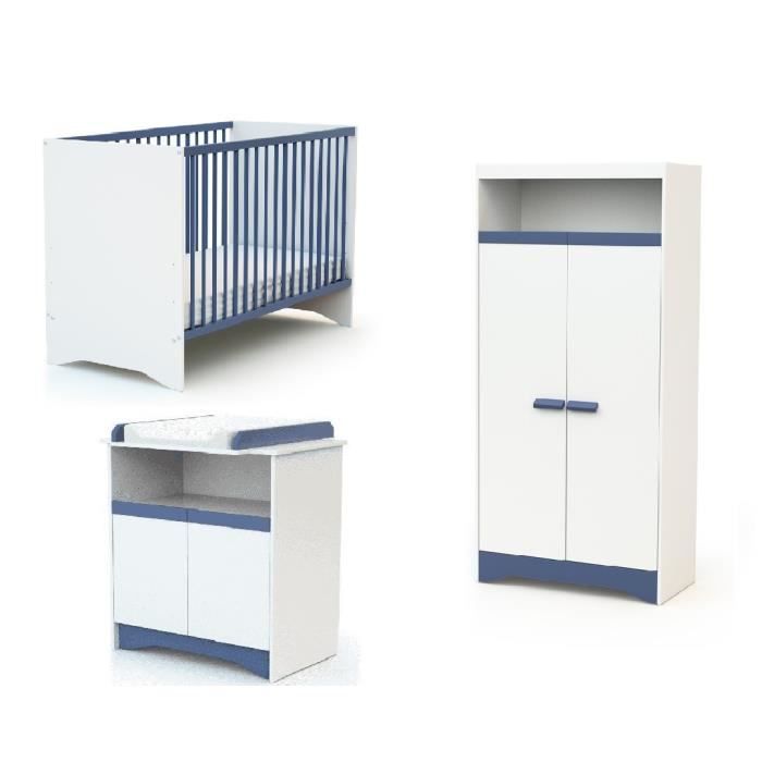 AT4 Chambre complète Cotillon bleu (Lit + Armoire + Commode)