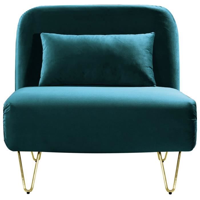 BEDZ Banquette BZ 1 place - Velours bleu canard - Vintage - L 85 x P 90 cm