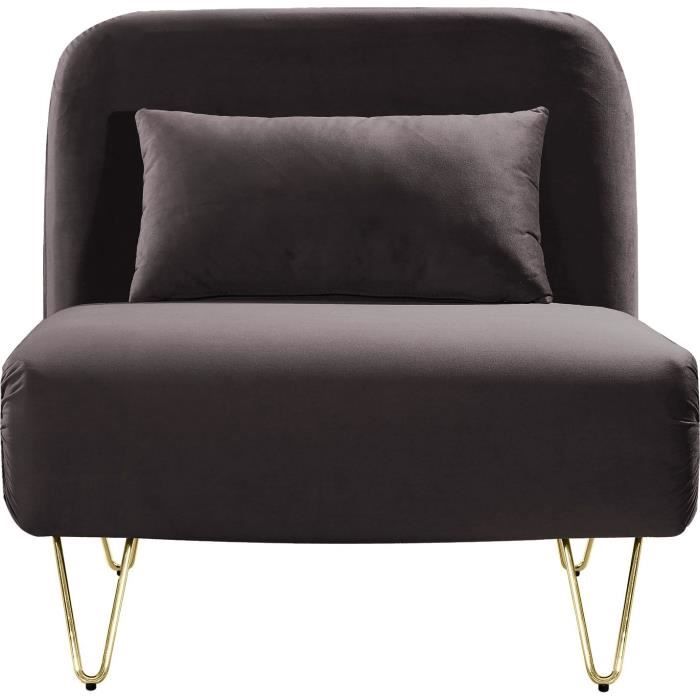 BEDZ Banquette BZ 1 place - Velours gris taupe - Vintage - L 85 x P 90 cm
