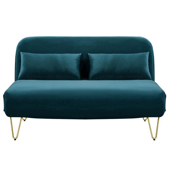 BEDZ Banquette BZ 2 places - Velours bleu canard - Vintage - L 132 x P 90 cm