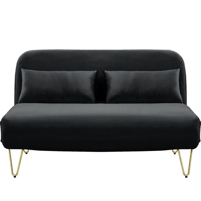 BEDZ Banquette BZ 2 places - Velours noir - Vintage - L 132 x P 90 cm