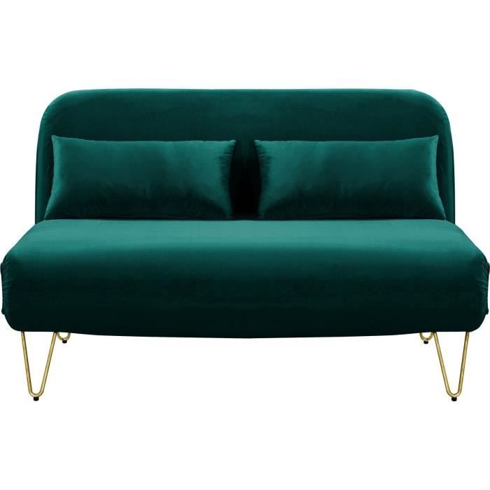BEDZ Banquette BZ 2 places - Velours vert - Vintage - L 132 x P 90 cm