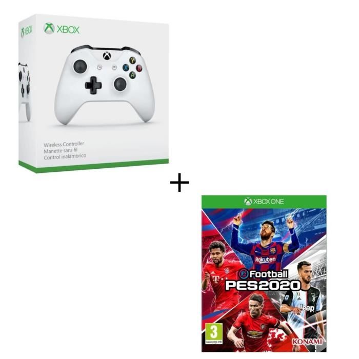 Manette sans fil Xbox One blanche compatible PC + eFootball PES 2020 Jeu Xbox One