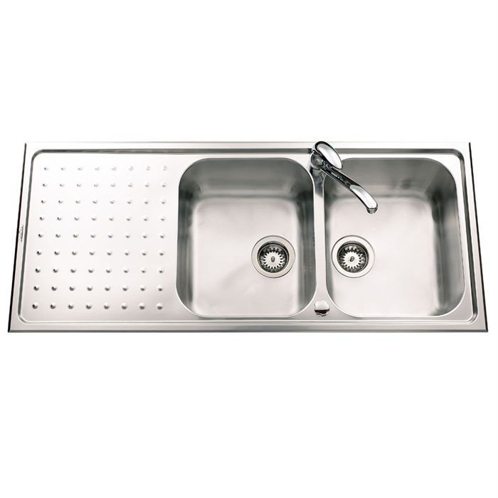 EWI Evier Gala 2 bacs + 1 égouttoir Inox lisse