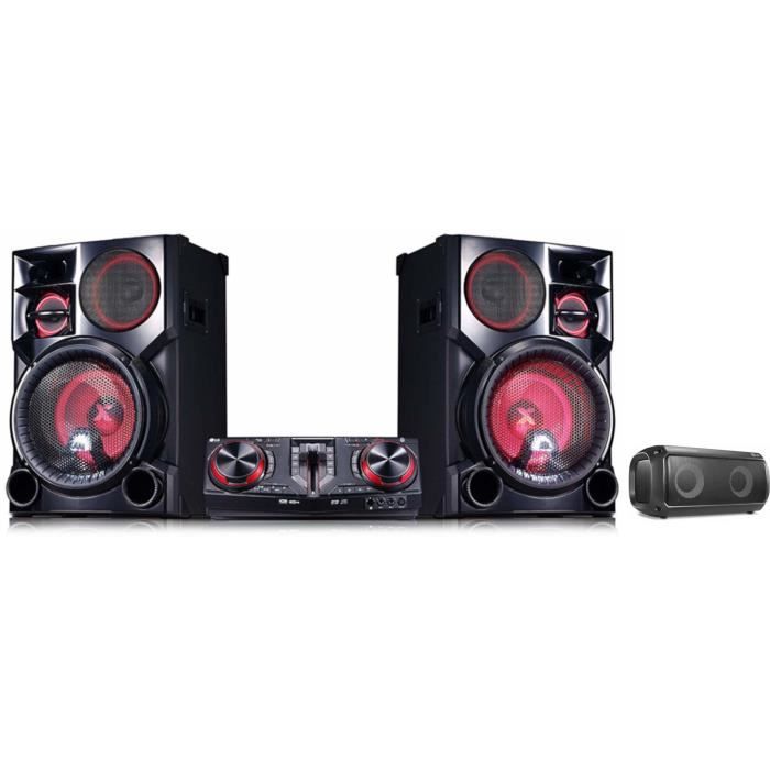 LG CJ98 Micro chaîne high power Bluetooth - 3500W + LG PK3 Enceinte bluetooth nomade étanche 16W - Noir