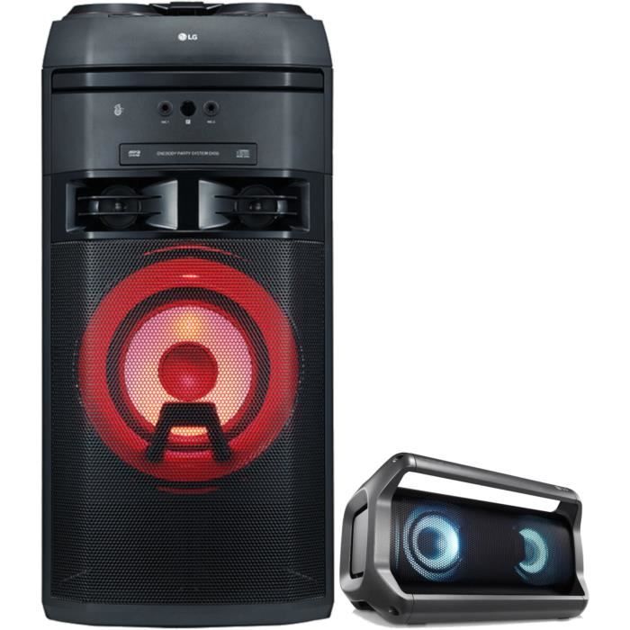 LG OK55 Chaîne High Power - Noir et rouge + LG PK5 Enceinte bluetooth - 20 watts - Noir et rouge