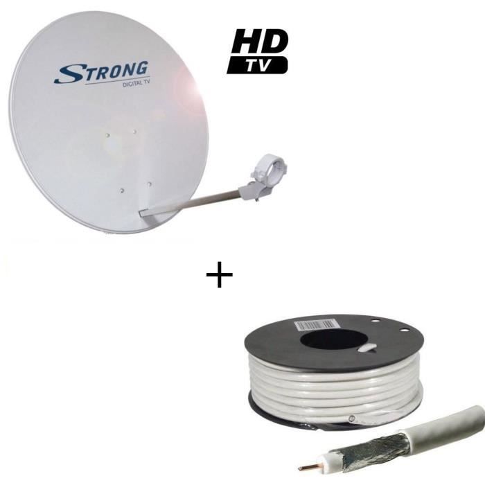 Pack STRONG SRTD63SPL702 Parabole avec tête LNB + LINEAIRE CCX17B-25 Câble antenne type 17 VATC 25m00