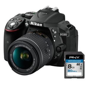 NIKON D5300 + AF-P 18-55VR Appareil photo reflex avec objectif Noir + Carte 8Go