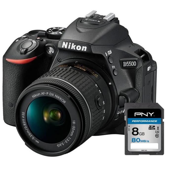 NIKON D5500 + AF-P 18-55VR Appareil photo reflex avec objectif Noir + Carte 8Go