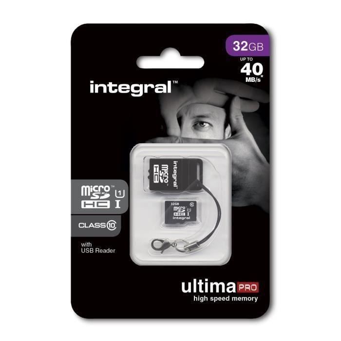Integral UltimaPro Carte Mémoire Micro SDHC 32 Go + Lecteur de Carte
