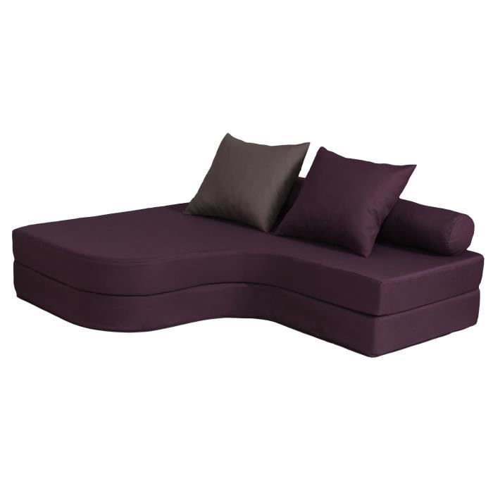 ATTA Chauffeuse convertible 2 places - Tissu violet et taupe - Made in France - L 135 x P 114 cm