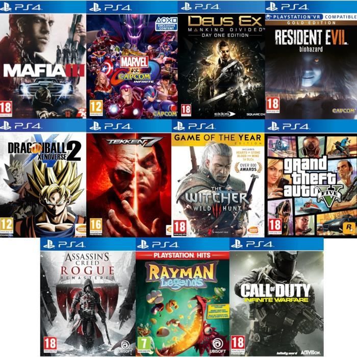 Pack 11 jeux: Mafia 3 Resident Evil 7 Tekken 7 The Witcher 3 GTA 5 Elder Scrolls Online et 5 autres - Jeux PS4