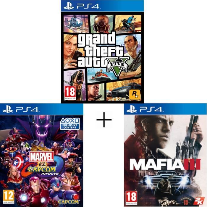 Pack 3 jeux: Mafia 3 Marvel vs Capcom Infinite GTA 5 - Jeux PS4