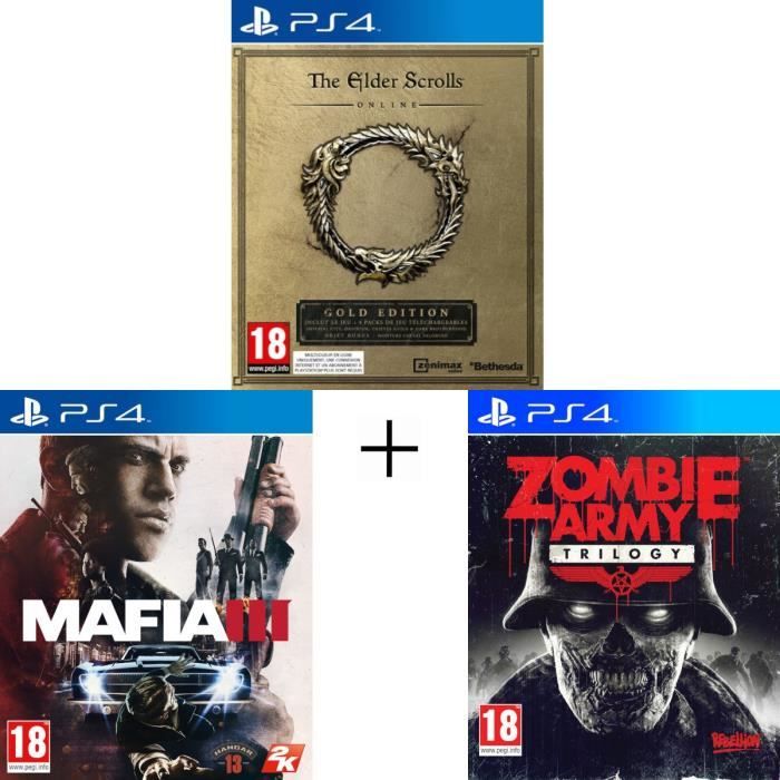 Pack 3 jeux: Mafia 3 Zombie Army trilogy Elder Scrolls Online - Jeux PS4
