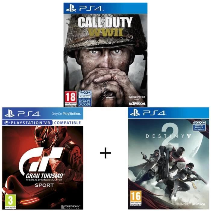 Pack de 3 jeux PS4 : COD WWII + GT Gran Turismo + Destiny 2