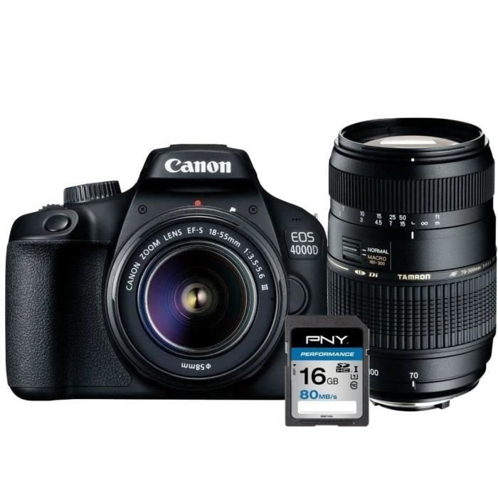 Reflex CANON EOS 4000D +Objectifs EF-S 18-55 III et Tamron 70-300mm + SD 16GO