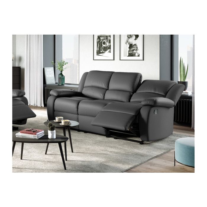 RELAX Canape de relaxation droit 3 places Simili gris Contemporain L 190 x P 93 cm