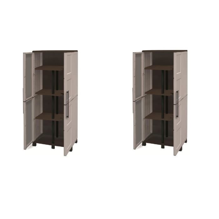 TOOD Lot de 2 armoires hautes de rangement 3 tablettes en résine avec porte-balai