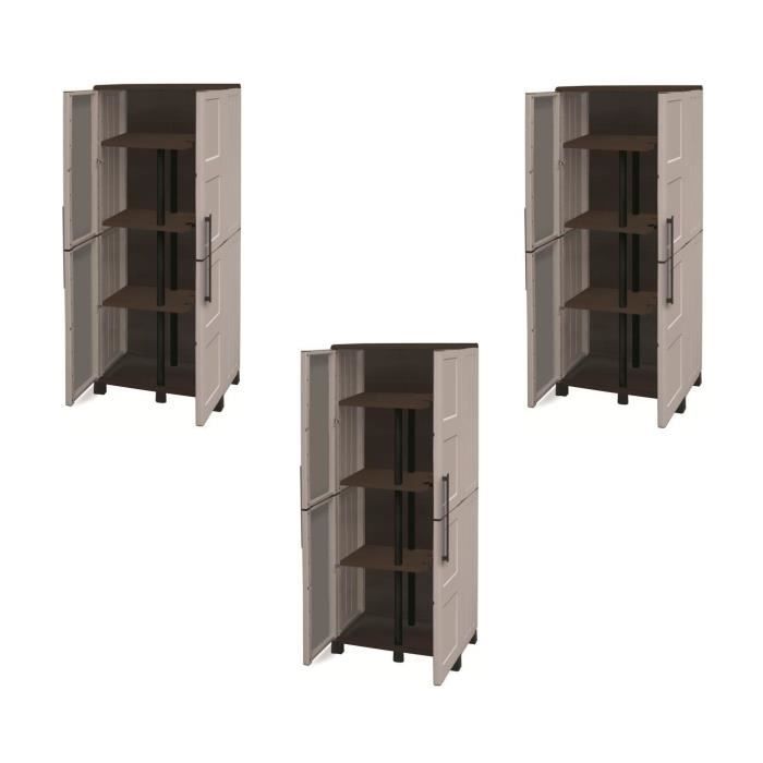 TOOD Lot de 3 armoires hautes de rangement 3 tablettes en résine avec porte-balai