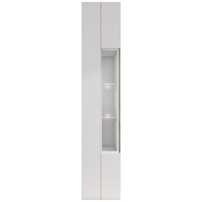 AMPER Vitrine style contemporain mélaminée blanc et décor chêne - L 40 cm