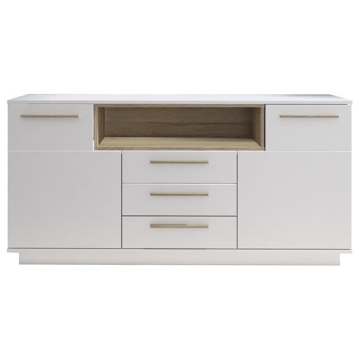 AMPER Buffet contemporain mélaminé blanc et décor chêne - L 160 cm