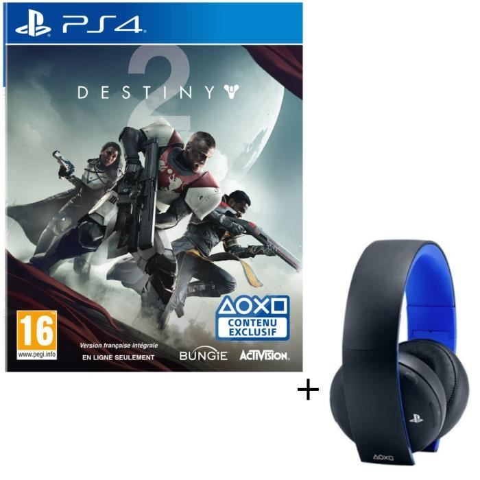 Pack Micro-casque Sony Sans Fil Stéréo 2.0 PS4, PS3, PS Vita + Destiny 2 Jeu PS4