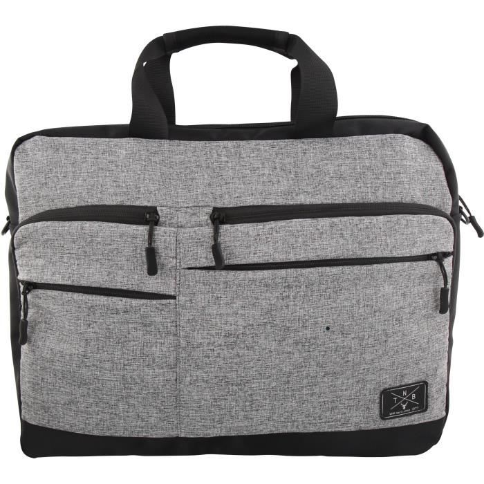 TNB Mallette Ordinateur Portable 15,6 pouces - multiples pochettes - sangle de voyage - gris chiné