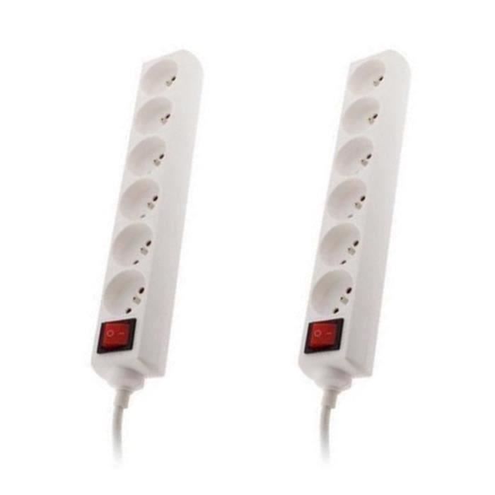 ZENITECH Lot de 2 Bloc à 6 prises - 16 A - 2P+T - Avec interrupteur blanc