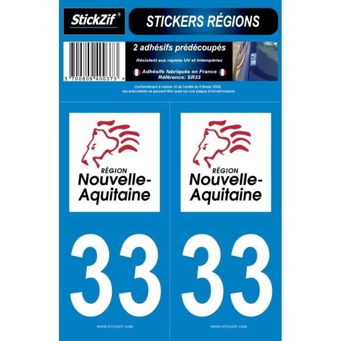 STICKZIF 2 Autocollants Région Département 33 SR33