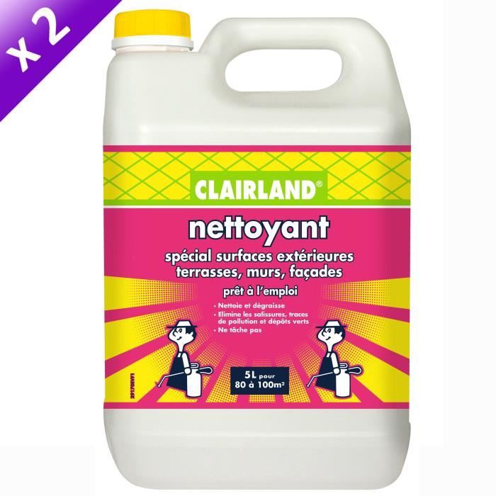 CLAIRLAND Lot de 2 Nettoyant spécial surfaces extérieures terrasses, murs et façades - Prête à l'emploi pour pulvérisateur - 5 L